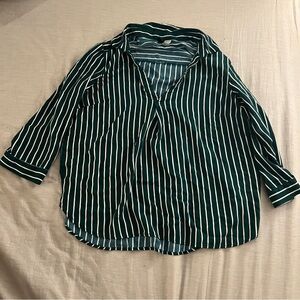 Divided Green and White Striped Top